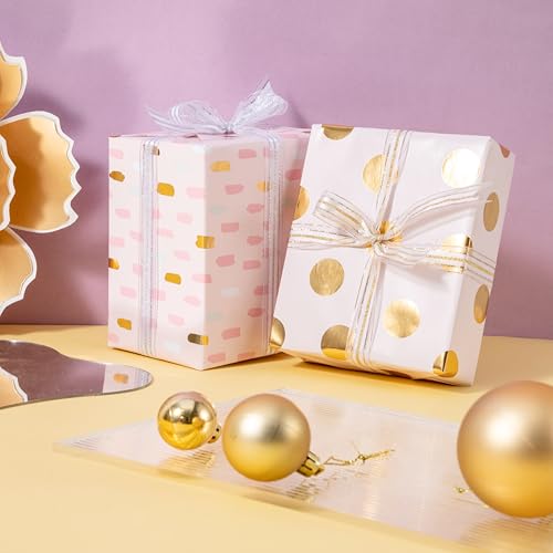 LeZakaa Pink Wrapping Paper Roll, Pink Metallic Gold Foil Polka Dot Gift Wrap Paper for Christmas, Birthday, Baby Shower, Wedding, Valentines, Mini Roll 17 in x 9.8 ft - color: Z-Gold Dots, size: 17" X 9.8 ft