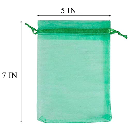 Pack of 50 Sheer Organza Mesh Drawstring Gift Bags 5x7 Inch Green - color: Green 5x7in 50pcs