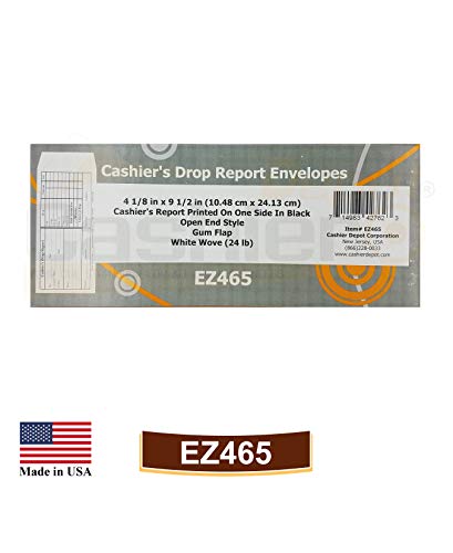 500 Cashier Depot EZ465 Cashier's Drop Report Envelope, 4 1/8" x 9 1/2", Sturdy 24lb. White, Cash Envelopes For Hotels, Restaurants, Gas Stations & Retailers (500 Envelopes) - style: 500 Envelopes