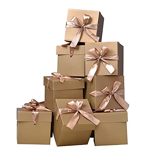 Gift Box with Lid & Ribbon for present 12pcs, Gold, 6"×6"×6" - color: Gold, size: 6 x 6 x 6 Inch