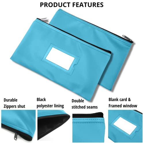 Money Bank Deposit Bag with Zipper, Cash Pouch, Light blue, 11x6 in, 1 Pack