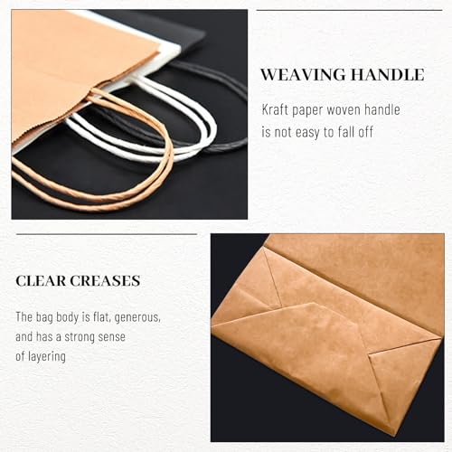 LIHOMR Gift Bags 5.9"x3.15"x8.25" 100pcs Brown Kraft Paper Bag with Handles - color: Brown, size: 8.25 x5.9x3.15 Inch (Pack of 100)