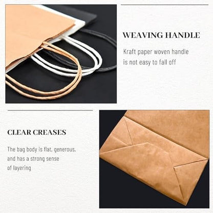 LIHOMR Gift Bags 5.9"x3.15"x8.25" 100pcs Brown Kraft Paper Bag with Handles - color: Brown, size: 8.25 x5.9x3.15 Inch (Pack of 100)