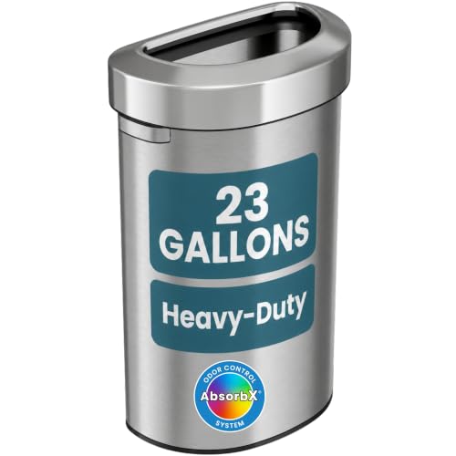 iTouchless 23 Gallon / 87 L Stainless Steel Open Trash Can/Recycle Bin - color: Silver 23 Gal Semi-Round
