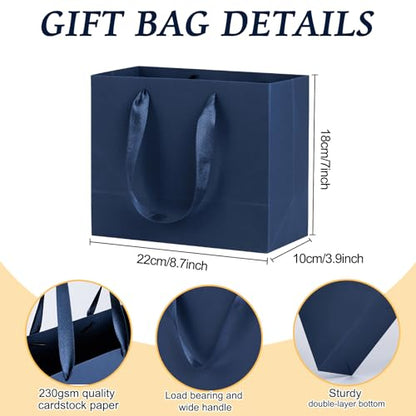 Navy Blue Gift Bags 12 Pack, 8.7x3.9x7.1 Inches Shopping Bags with Handles