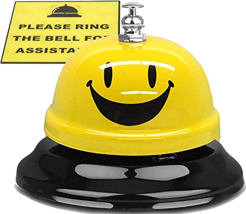 Call Bell with Ding Sign Sticker, 3.3Inch - Large Yellow Desk Service Bell for Restaurant, Hotel, Office, Kitchen, Party - color: Yellow Smile W Ding Sign