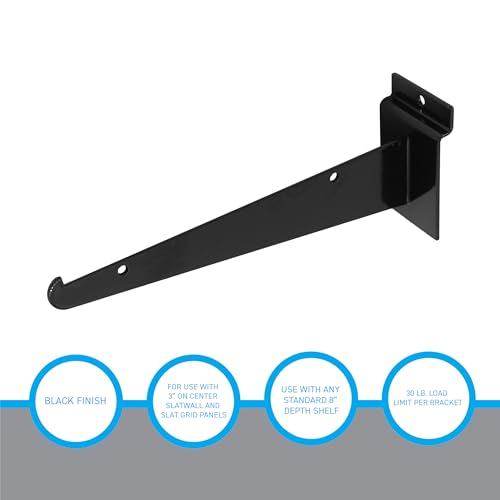 SSWBasics 8 inch Black Shelf Bracket for Slatwall - Pack of 10