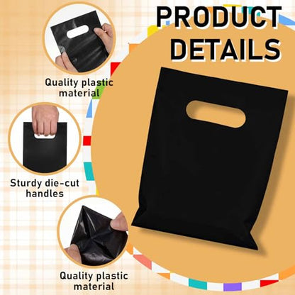 Maitys Black 300 Pcs Small Plastic Bags with Handles 5x7 for Business - color: Black