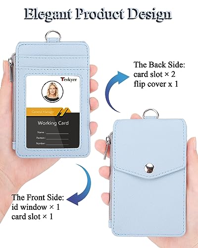 Teskyer ID Badge Holder with Lanyard, Lanyard Wallet, Lychee Cyan - color: Lichee Cyan, size: 3.1" x 4.7"