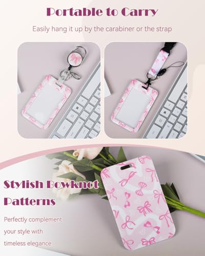 Uniclife Fashionable Sliding Badge Holder Bowknot Pattern with Reel - color: Pink Bowknot-vertical