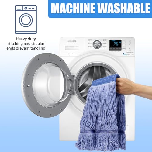 6 Pack Commercial Heavy Duty Mop Head Replacement, Blue Cotton Mopheads