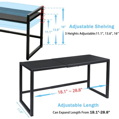 150 LBS Expandable Storage Shelves, Adjustable Metal Shelving Unit Rack - size: 1 Tier：11.8"D x 28.8"W x 16"H