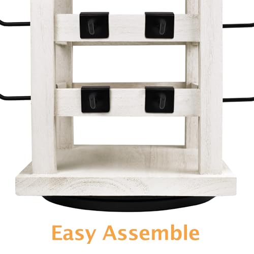 Ikee Design 5 Tiers Wood Rotating Jewelry Earring Display 42 Hooks - color: 4 side, Wash White, 42 hooks