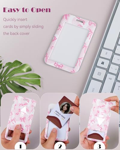 Uniclife Fashionable Sliding Badge Holder Bowknot Pattern with Reel - color: Pink Bowknot-vertical