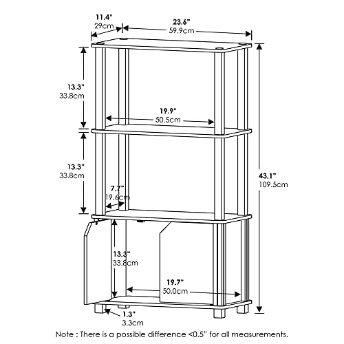 Furinno Go Green 4-Tier Storage Shelves, Book Shelf, French Oak - color: French Oak Grey/Black, size: 4-Tier with Cabinet
