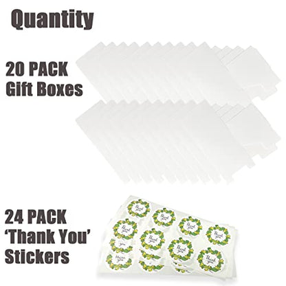 Frantis 20 Pack White Gift Boxes with Lids, 5x5x3 Inch Small Favor Boxes for Candles, Mugs, Treats, Weddings & Small Business Packaging, Includes 24 Thank You Stickers - color: White-5x5x3Inch