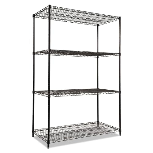 Alera ALE Industrial Heavy-Duty Wire Shelving Starter Kit, 4-Shelf, 48w x 24d x 72h, Black - color: Black, size: 48" x 24" x 72"