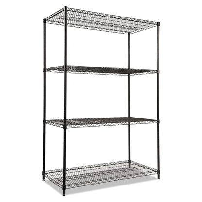 Alera ALE Industrial Heavy-Duty Wire Shelving Starter Kit, 4-Shelf, 48w x 24d x 72h, Black - color: Black, size: 48" x 24" x 72"