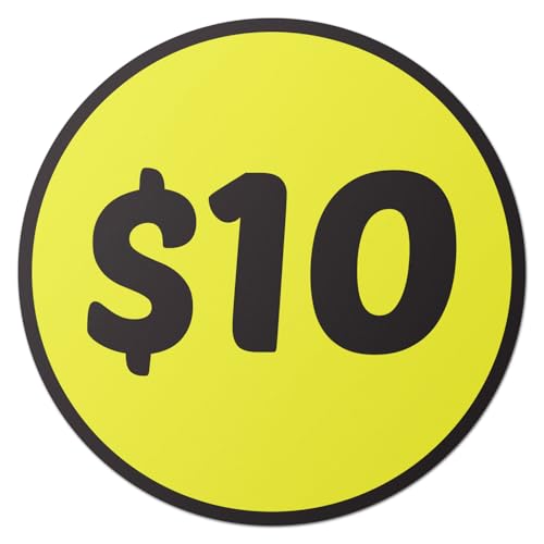 10 Dollar Price Stickers, 2 inch Round, Yellow, 300 Labels - color: Yellow, size: 300 Labels