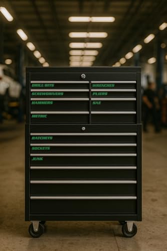 Magnetic Toolbox Labels, 11 Pack, Tool Chest Drawers, USA Made (Green) - color: Green