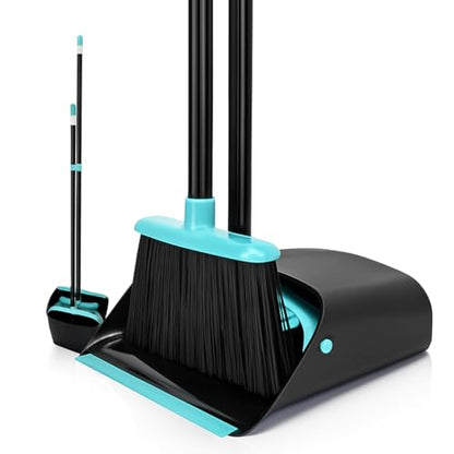 Upgrade Broom and Dustpan Combo Set, Extendable 52" Long Handle Broom for Easy Sweeping, Self-Cleaning Dust pan Teeth for Pet Hair, Perfect for Home, Kitchen, and Office