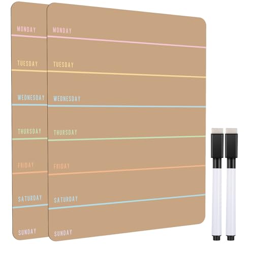 Outus 2 Pieces Magnetic Weekly Dry Erase Boards Erasable, Khaki Style - style: Khaki Style