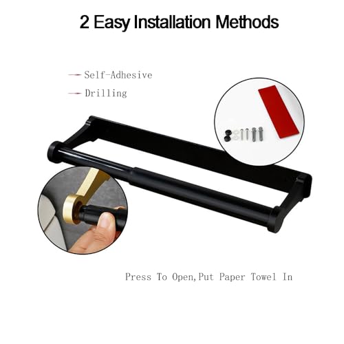 Paper Towel Holder - Self-Adhesive or Drilling, Black, Wall Mounted, Kitchen Roll Dispenser Under Cabinet or Inside Cabinet - color: Black