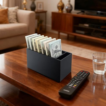 Money Organizer for Cash with 8 Compartments, Black Acrylic Cash Tray & Cash Drawer Insert, Durable Money Holder for Bills, Cash Divider Box for Cash Sorting and Cash Storage