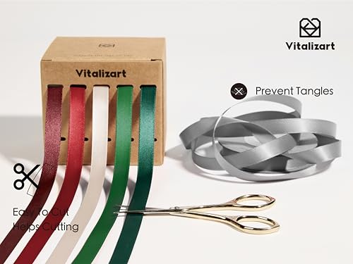 Vitalizart Green & Red Ribbons for Crafts 3/8" x 50Yd Double-Faced Satin - color: Christmas