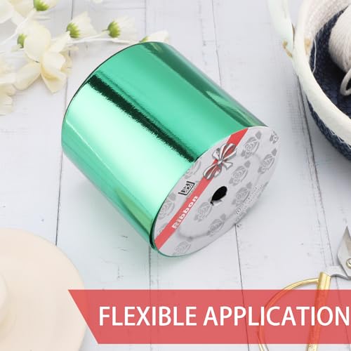 4inch x 50 Yards Shiny Green Waterproof Ribbon,Curling Ribbon for Gifts Package Wrapping,Crafting. - color: Green, size: 4inch x50yards