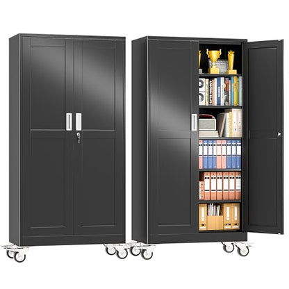 pozdeg 73.6" Black Lockable Rolling Metal Garage Storage Cabinet - color: Black, size: 17.7"D x 35.4"W x 73.6"H