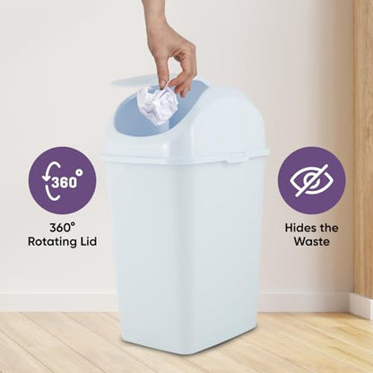 Superio Kitchen Trash Can with Swing Top Lid 9 Gallon Slim Waste Bin 37 Qt Sturdy Plastic Garbage Can Medium Recycling Bin for Office, Bathroom, Under Counter, Dorm, Bedroom (White) - size: 9 Gallon, style: 1 Pack