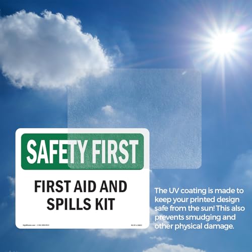 First Aid And Spills Kit OSHA SAFETY FIRST Vinyl Decal Label 10 Inch x 7 Inch - 5 Pack - color: Vinyl Decal, size: 5 Pack of 10" x 7"