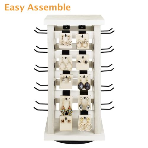 Ikee Design 5 Tiers Wood Rotating Jewelry Earring Display 42 Hooks - color: 4 side, Wash White, 42 hooks