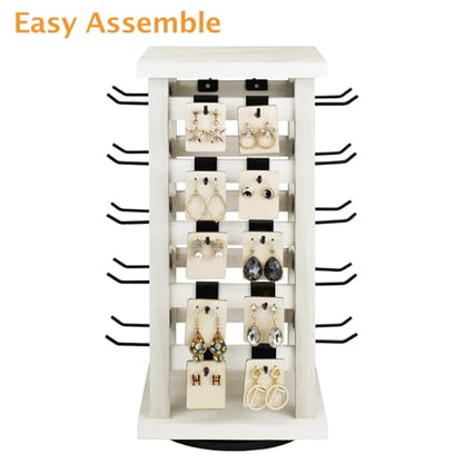 Ikee Design 5 Tiers Wood Rotating Jewelry Earring Display 42 Hooks - color: 4 side, Wash White, 42 hooks