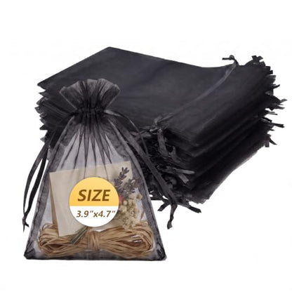 Wudygirl 100 PCS Organza Bags 3.9"x4.7" Gift Bags with Drawstring Black - color: Black, size: 3.9x4.7 IN