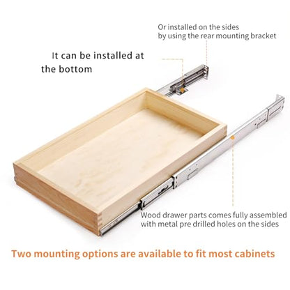 Mulush 23”W x 21”D x 3”H Soft Close Slide Out Wood Drawer Organizer for Kitchen, Bottom and Side Assembly (Cabinet Opening>23.5 inches for Bottom Assembly, Opening= 23 inches for Side Assembly) - size: 23"W x 21"D