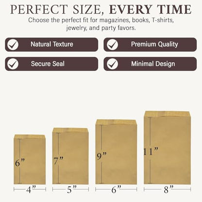 RJ Displays 100 Pack Brown Kraft Paper Merchandise Tote Bags | Small Paper Gift Shopping Bags Bulk for Magazines, Books, Party Favors, Retail Sales Tote Bags for Packaging 4" x 6" Inch (Brown) - size: 4" x 6"