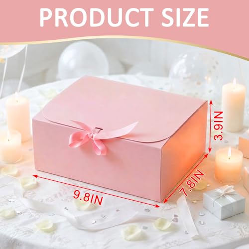 LWYMX 12 PCS Pink Gift Boxes with Lids，9.8x7.8x3.9, Bridesmaid Proposal Box with Ribbon, Gift Boxes for Wedding, Christmas, Valentine's Day,Birthday,Baby Shower and the other Parties - color: Pink, size: 1 Count (Pack of 12)