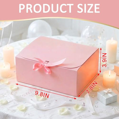 LWYMX 12 PCS Pink Gift Boxes with Lids，9.8x7.8x3.9, Bridesmaid Proposal Box with Ribbon, Gift Boxes for Wedding, Christmas, Valentine's Day,Birthday,Baby Shower and the other Parties - color: Pink, size: 1 Count (Pack of 12)