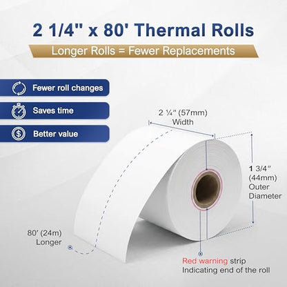 Thermal Receipt Paper Rolls for Clover Mini & Clover Mobile – 2 1/4” x 80’ BPA Free Credit Card Machine Paper Compatible with C200 C300 C301 C302 C302U C305 – POS Printer Paper, 20 Rolls - size: 20 rolls