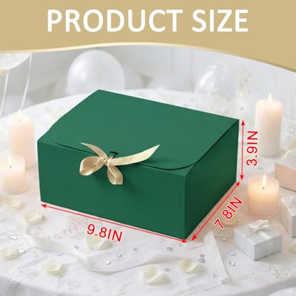LWYMX 12 PCS Green Gift Boxes with Lids，9.8x7.8x3.9, Bridesmaid Proposal Box with Ribbon, Gift Boxes for Wedding, Christmas, Valentine's Day,Birthday,Baby Shower and the other Parties - color: Green, size: 1 Count (Pack of 12)