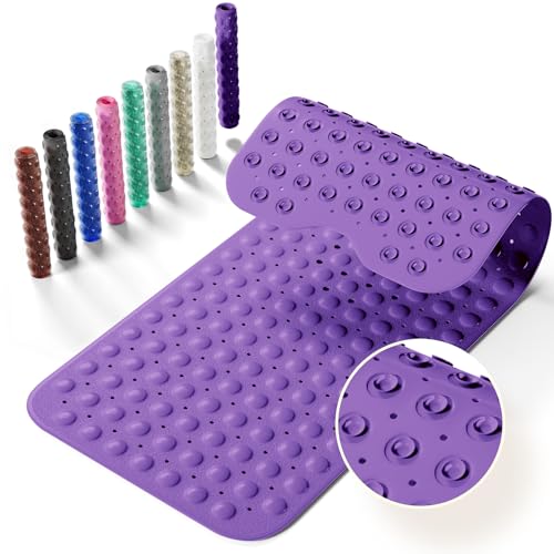 Non-Slip Bath Tub Mat, 39x16 Inch Extra Large Shower Mat with Drain Holes & Suction Cups, Machine Washable, Purple - color: Purple
