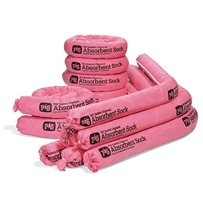 PIG Hazmat Chemical Absorbent Socks - 12 Pack - ext. Dia. 3" x 46" L - Absorbs up to 100 oz. per Sock - 124CR - size: 12-Pack