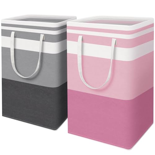 HomeHacks 2 Pack Laundry Baskets, Laundry Hampers Bags (Grey+Pink 88L) - color: Grey+Pink, size: 88L