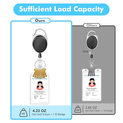 moeverEX Retractable Badge Holder with Carabiner Reel Clip and Key Ring - size: Black-10pcs