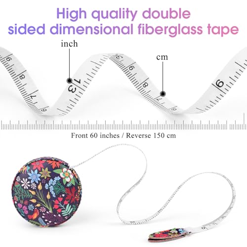 Retractable Mini Leather Tape Measure, Auto Retract TropicalPlants - color: Colorful Tropical Flowers