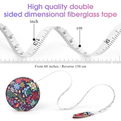 Retractable Mini Leather Tape Measure, Auto Retract TropicalPlants - color: Colorful Tropical Flowers