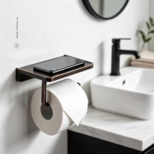 Linkaa Bronze Toilet Paper Holder with Shelf Oil Rubbed Bronze,Wall Mount - color: Oil Rubbed Bronze‌