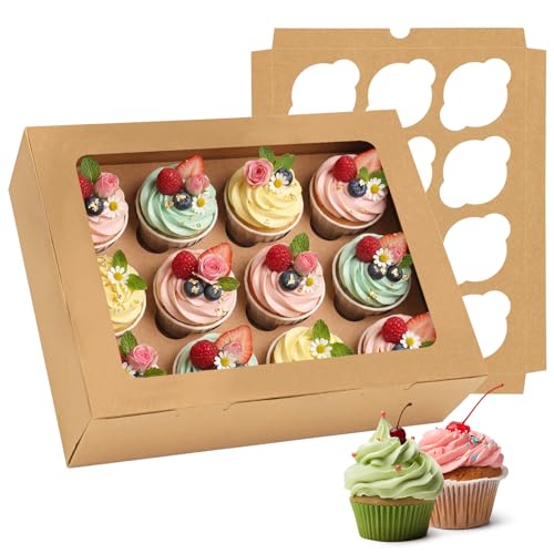 Moretoes 7pcs Cupcake Boxes, 12 Count Cupcake Containers with Window&Insert